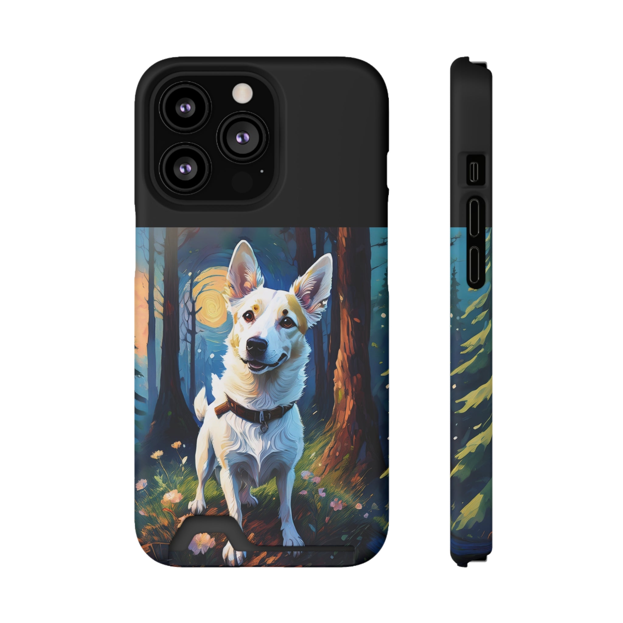 White/Tan Dog Forest Walk Phone Case with Card Holder