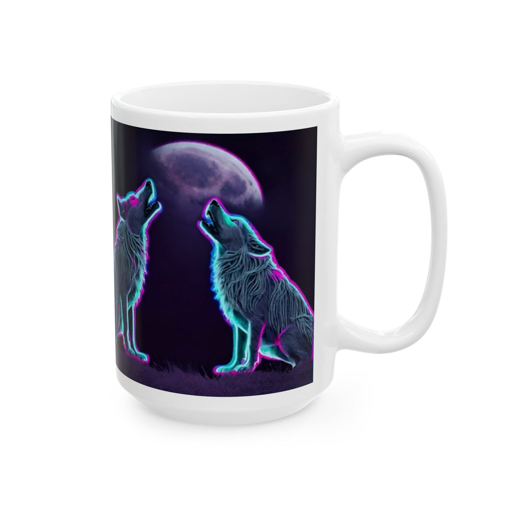 Neon Wolves Howling Ceramic Mug, (11oz, 15oz)