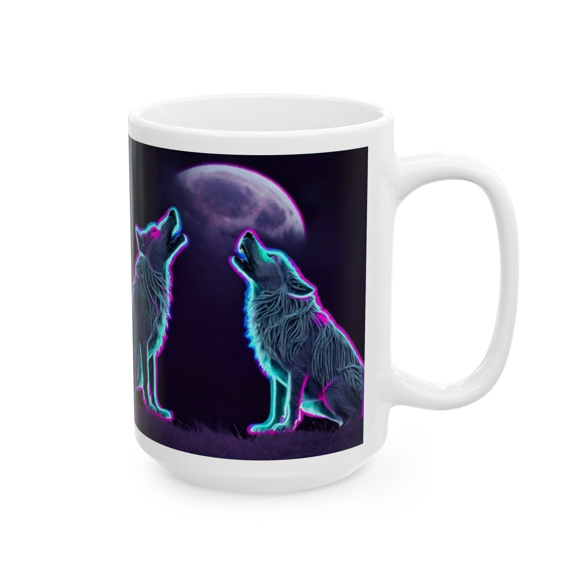 Neon Wolves Howling Ceramic Mug, (11oz, 15oz)