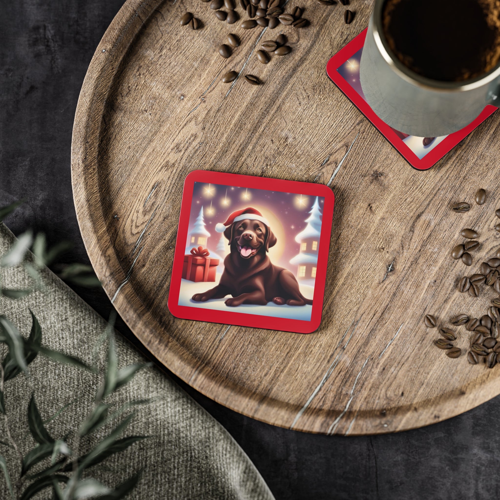 Chocolate Lab Holiday Coonhound Coasters