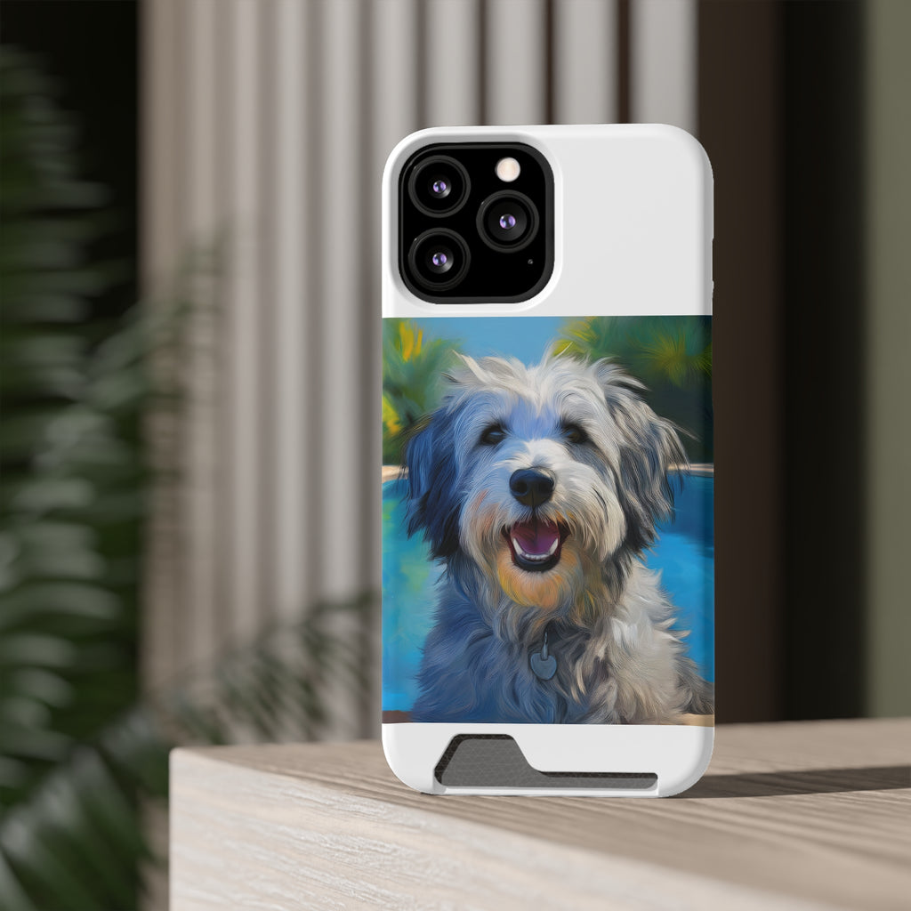 Grey Shaggy Dog Poolside Phone Case with Card Holder
