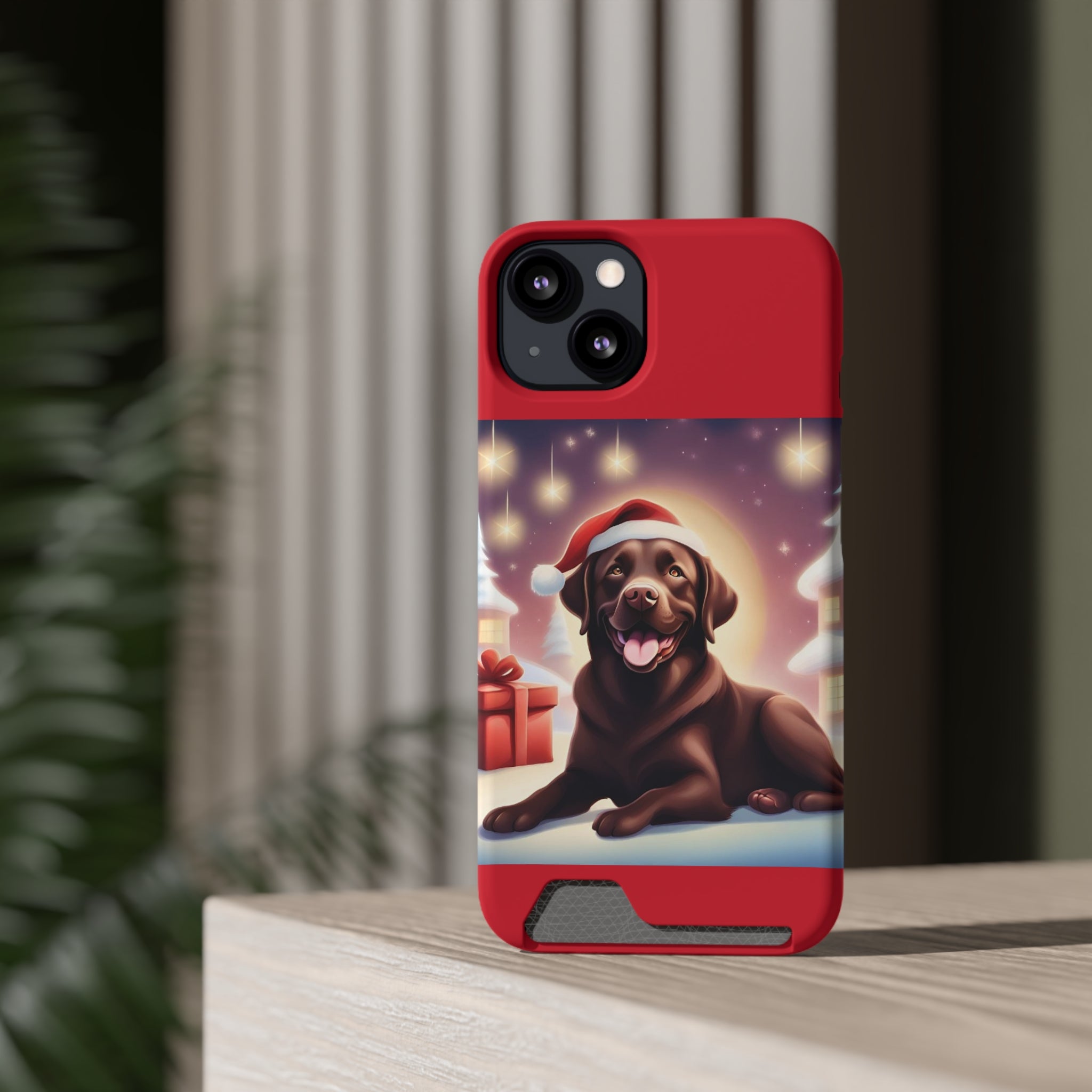 Choclate Lab Holiday Phone Case with Card Holder