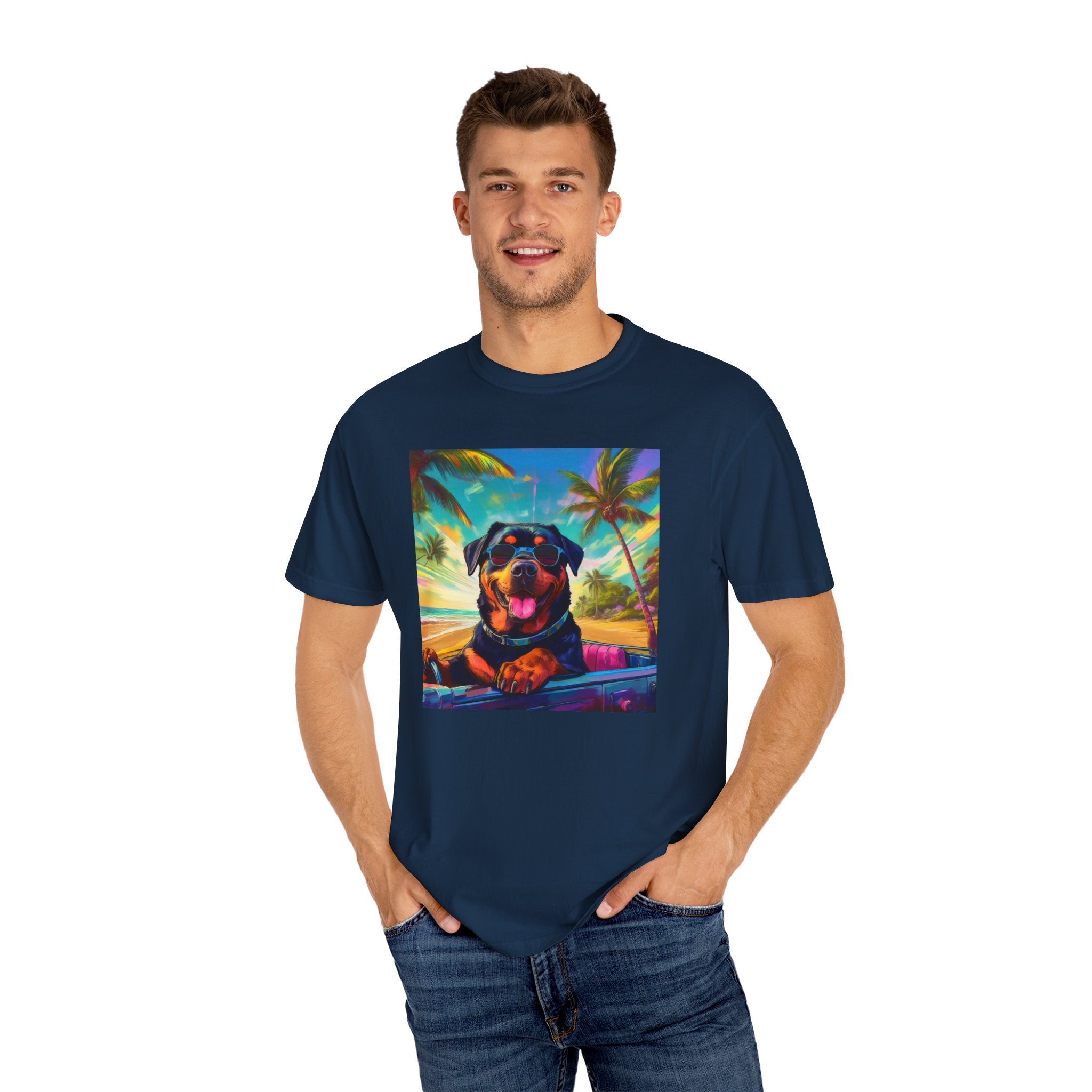 Rottweiler Beach Drive Unisex Garment-Dyed T-shirt