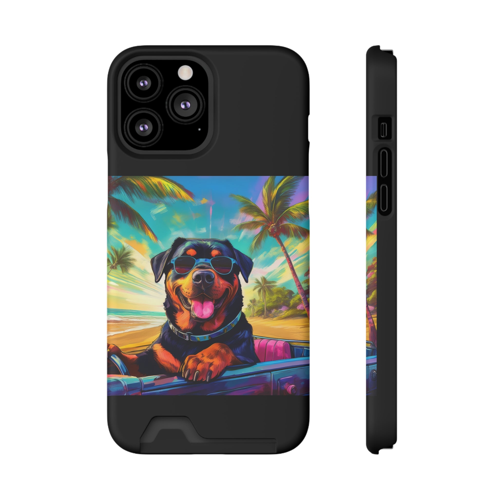 Rottweiler Beach Drive Phone Case with Card Holder