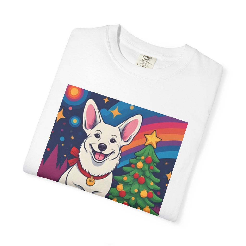White Corgi Holiday Unisex Garment-Dyed T-shirt