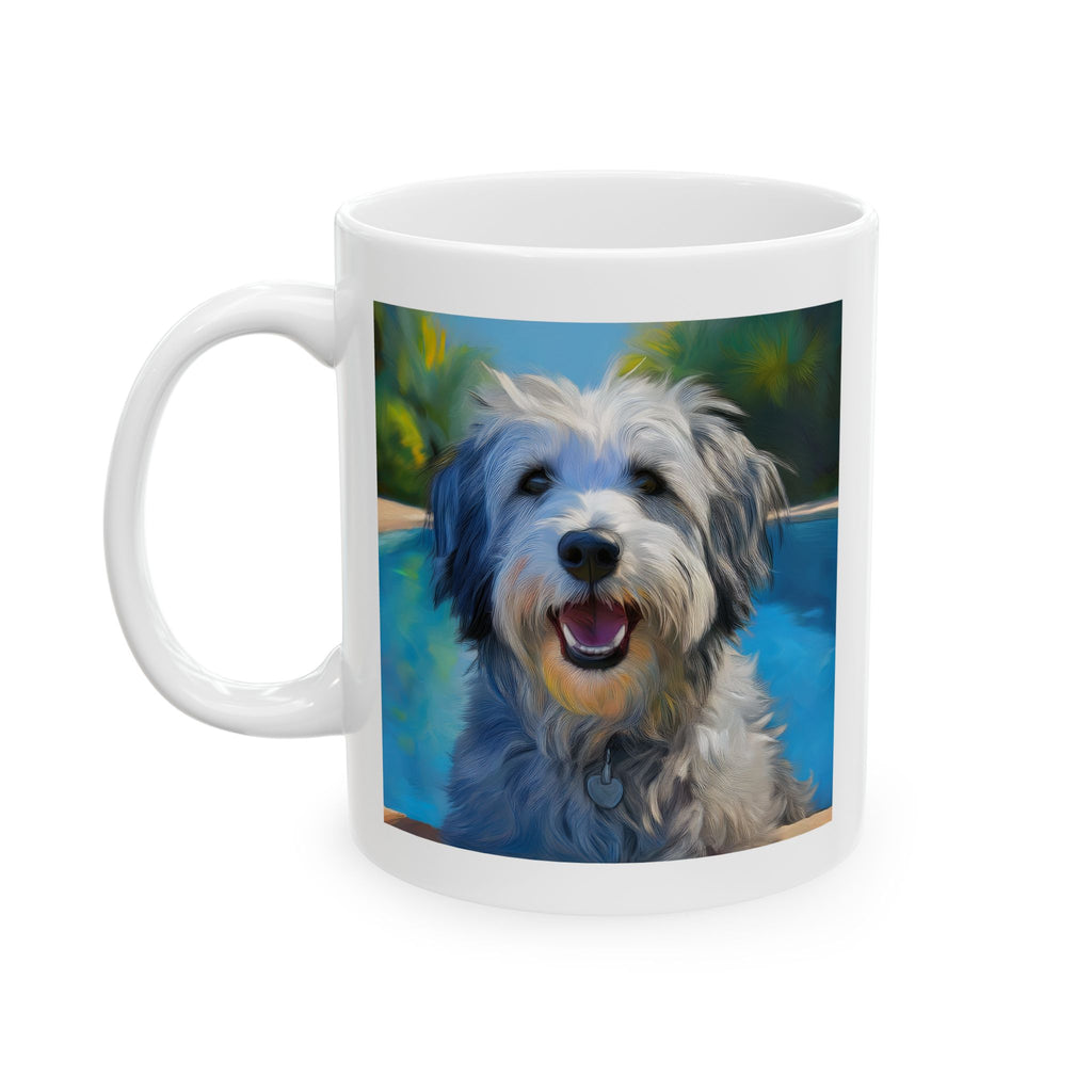 Grey Shaggy Dog Poolside Ceramic Mug, (11oz, 15oz)