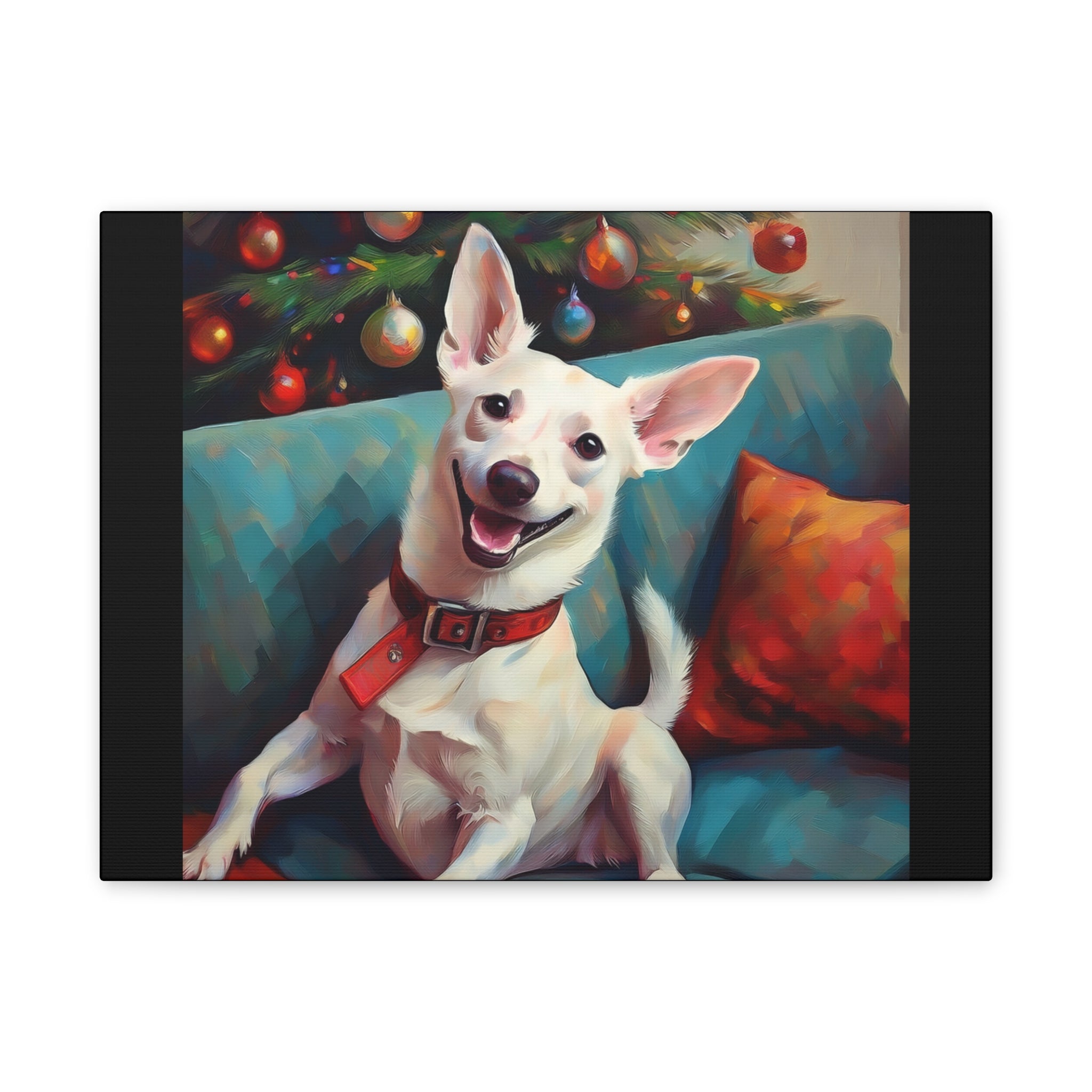 White Corgi Holiday II Canvas Painting