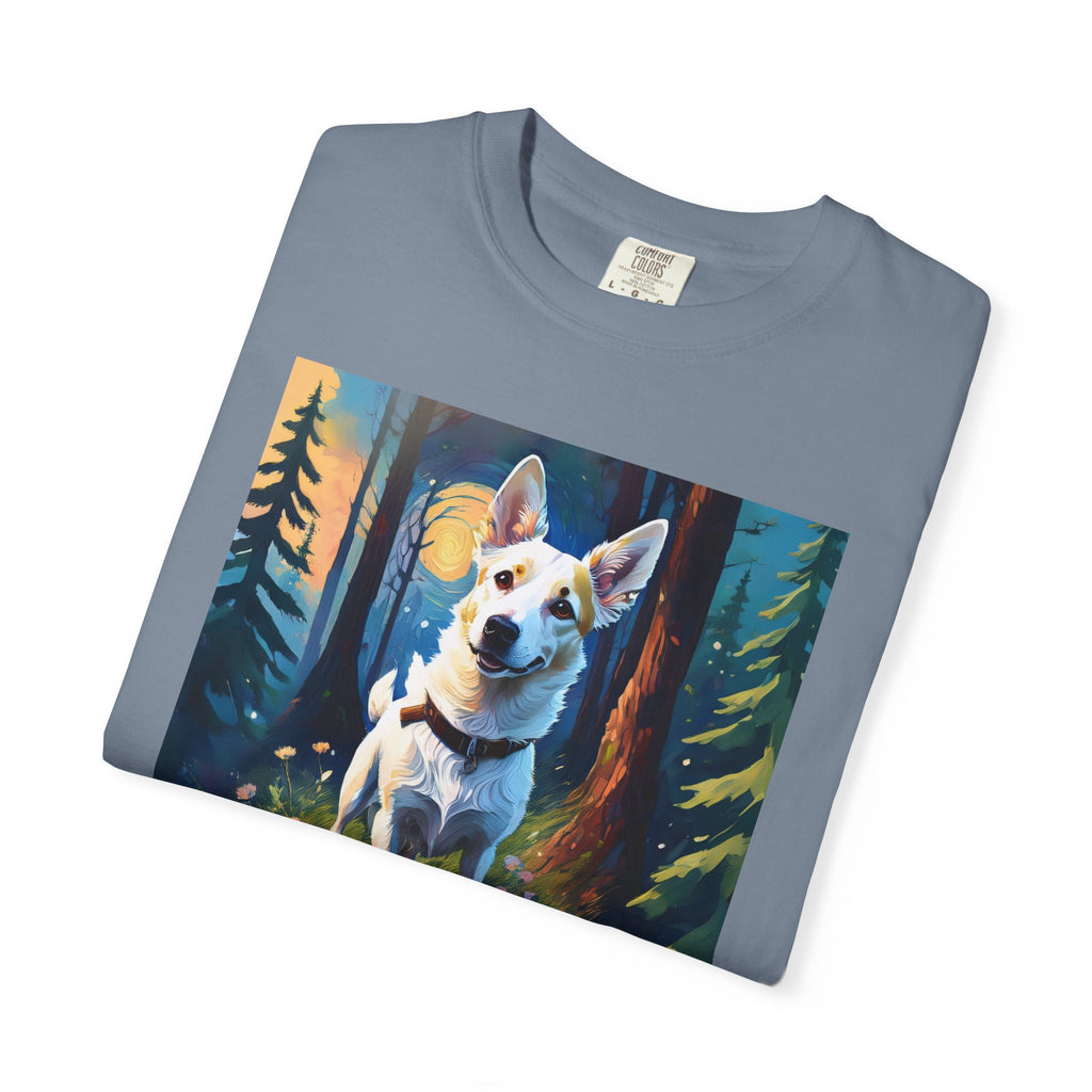 White/Tan Dog Forest Walk Unisex Garment-Dyed T-shirt