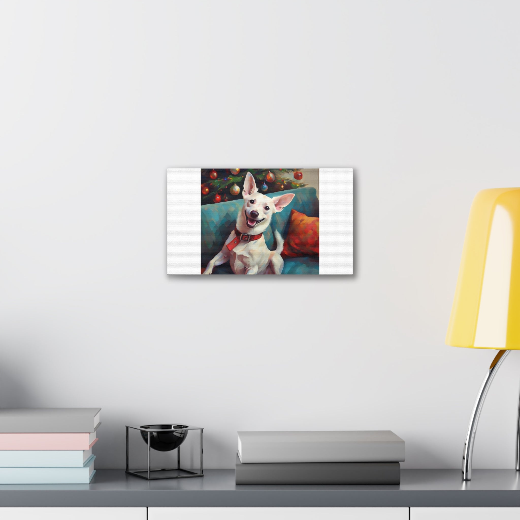 White Corgi Holiday II Canvas Painting