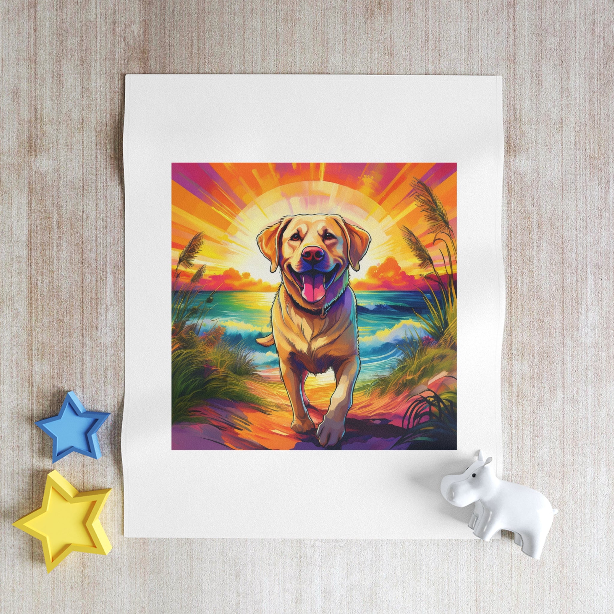 Yellow Lab Sunset Beach Throw Blanket