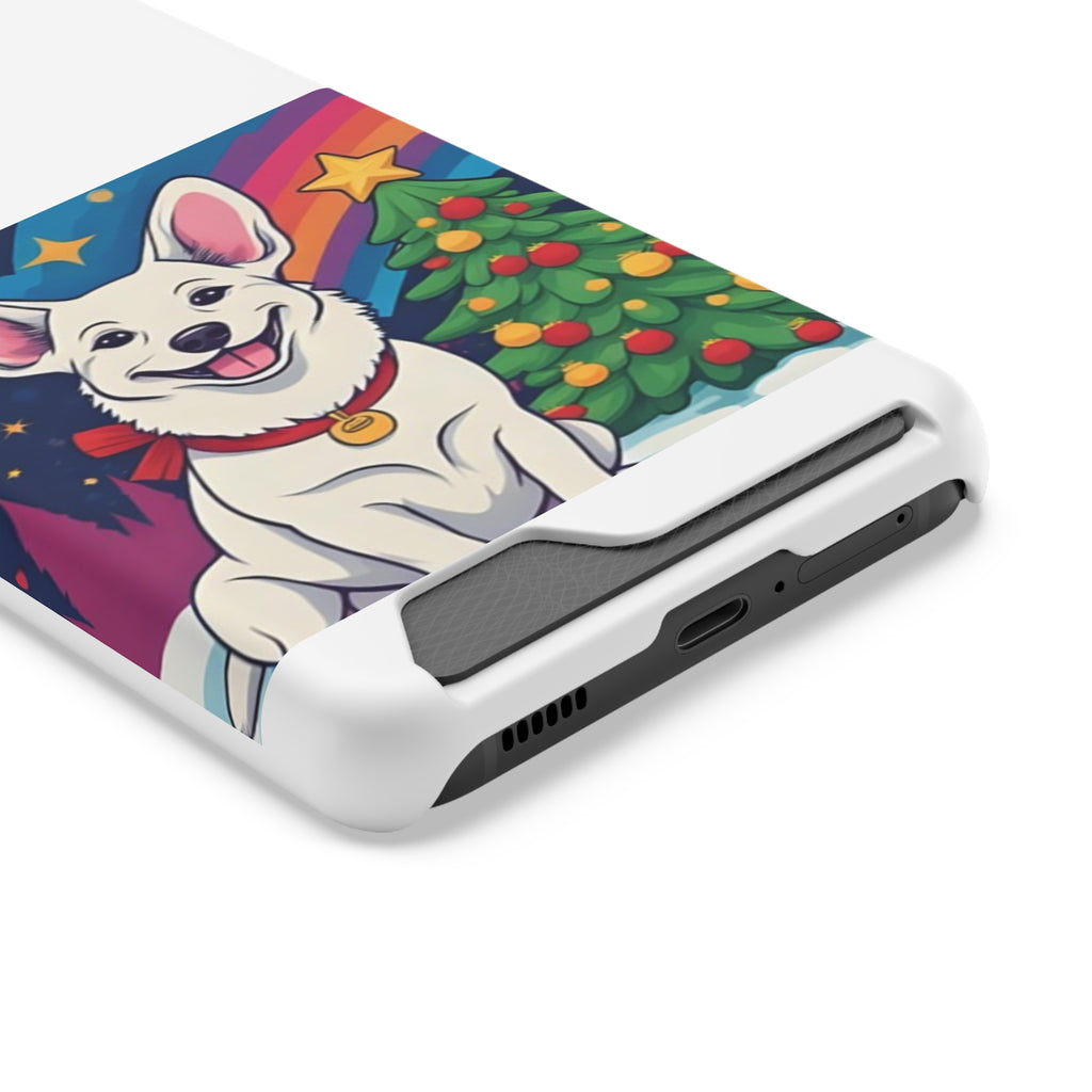 White Corgi Holiday Phone Case with Card Holder