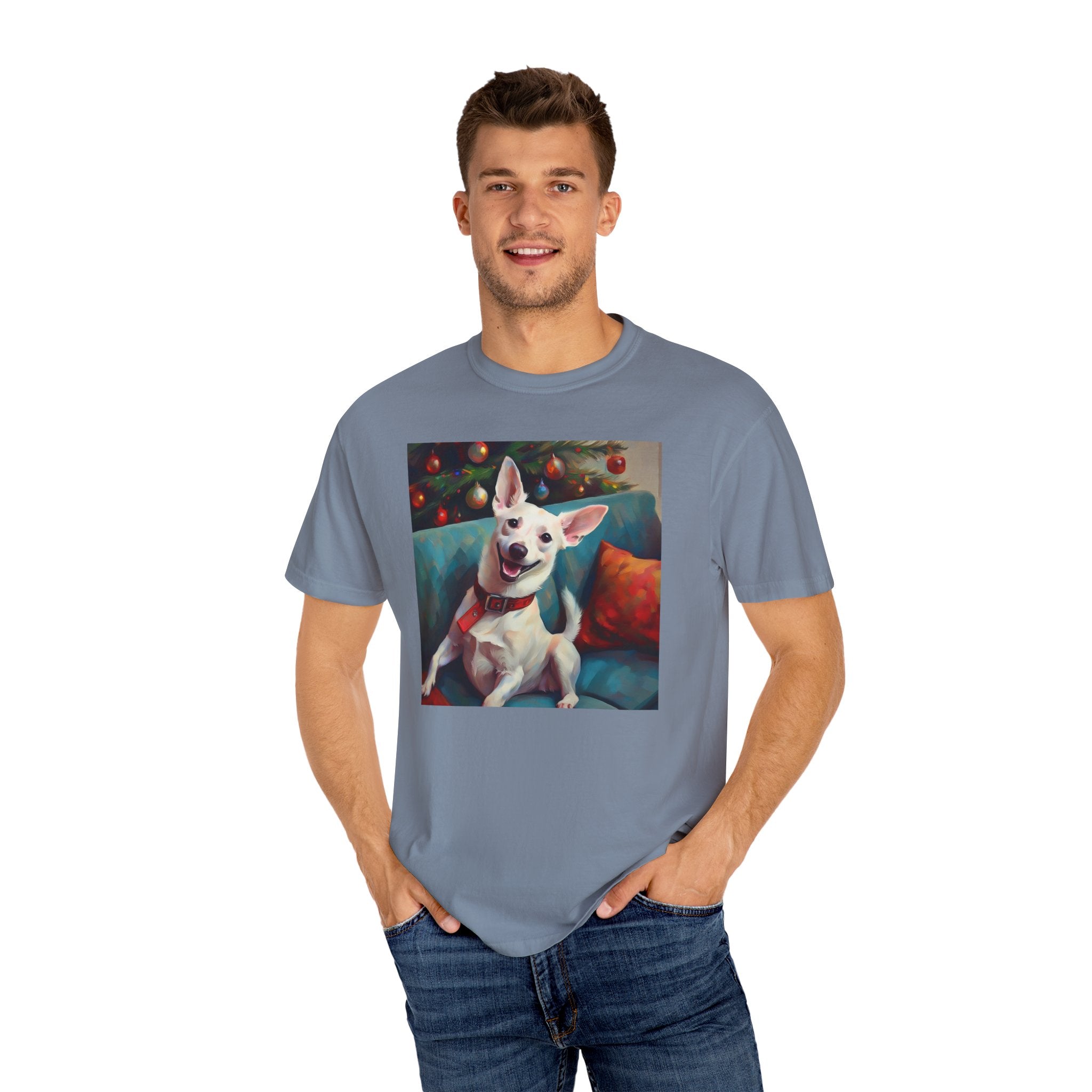 White Corgi Holiday II Unisex Garment-Dyed T-shirt