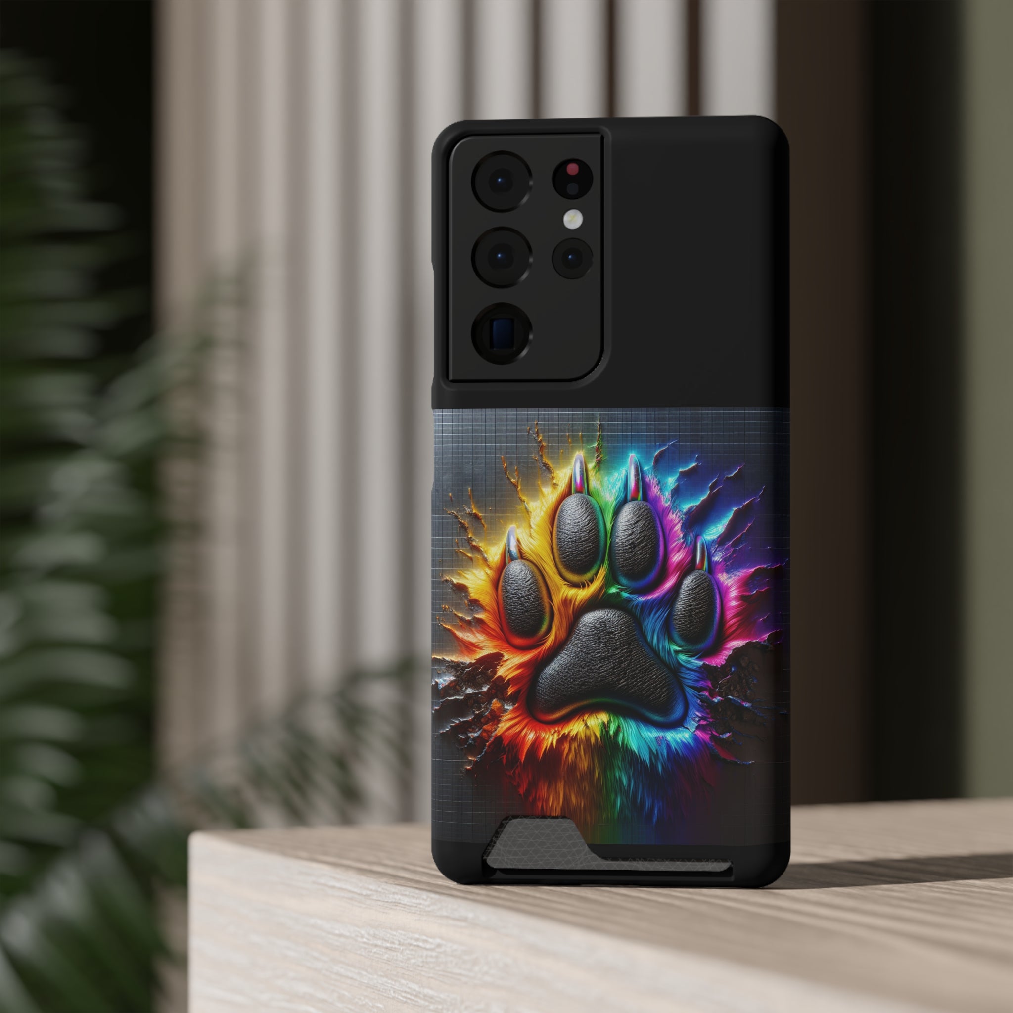 Electric Rainbow Dog Paw Phone Case with Card Holder
