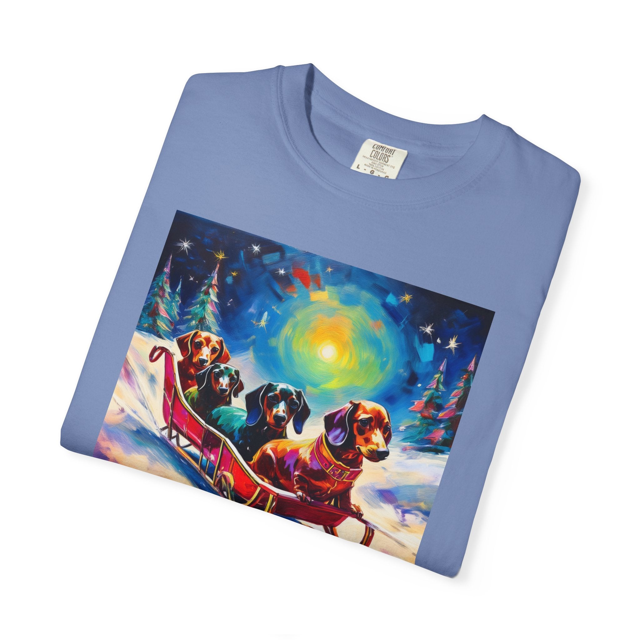 Dachshund Night Sleighride Unisex Garment-Dyed T-shirt