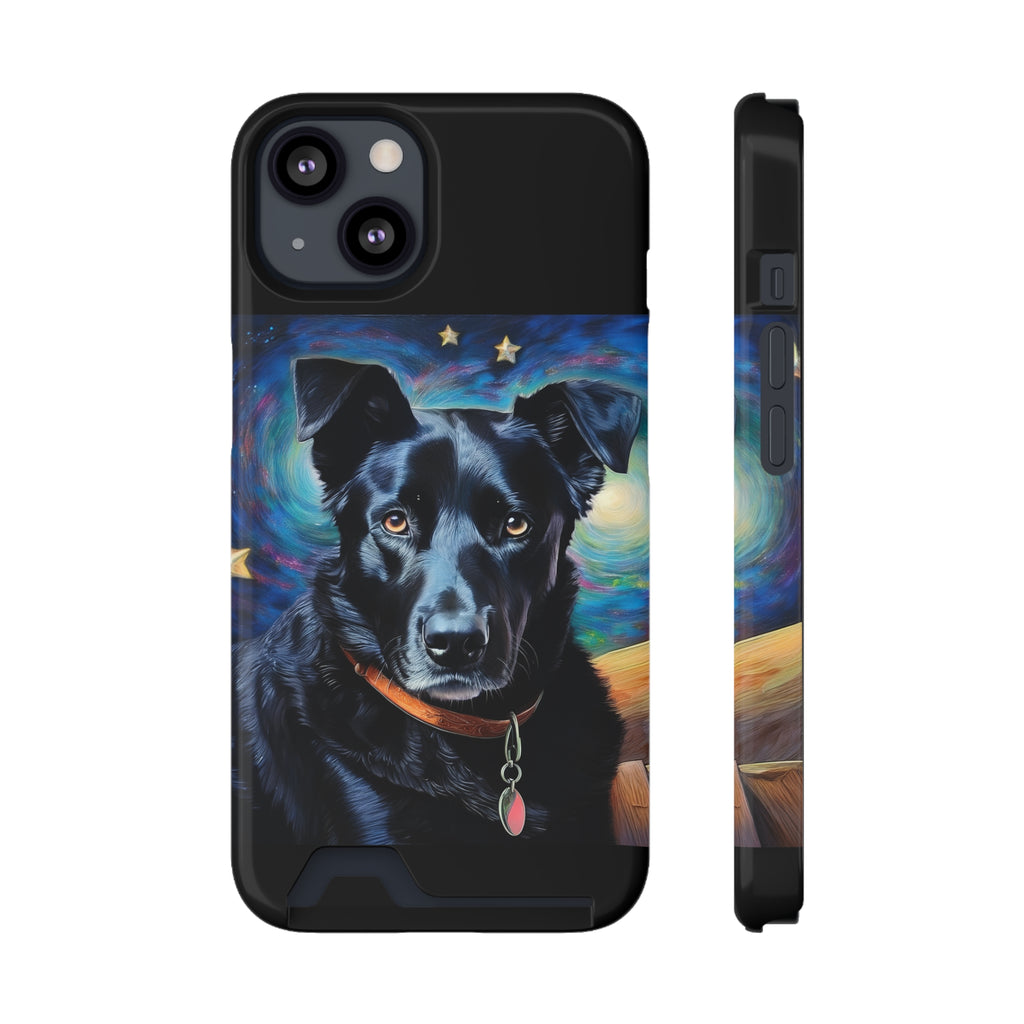 Black Shepherd Lab Stary Night Phone Case with Card Holder