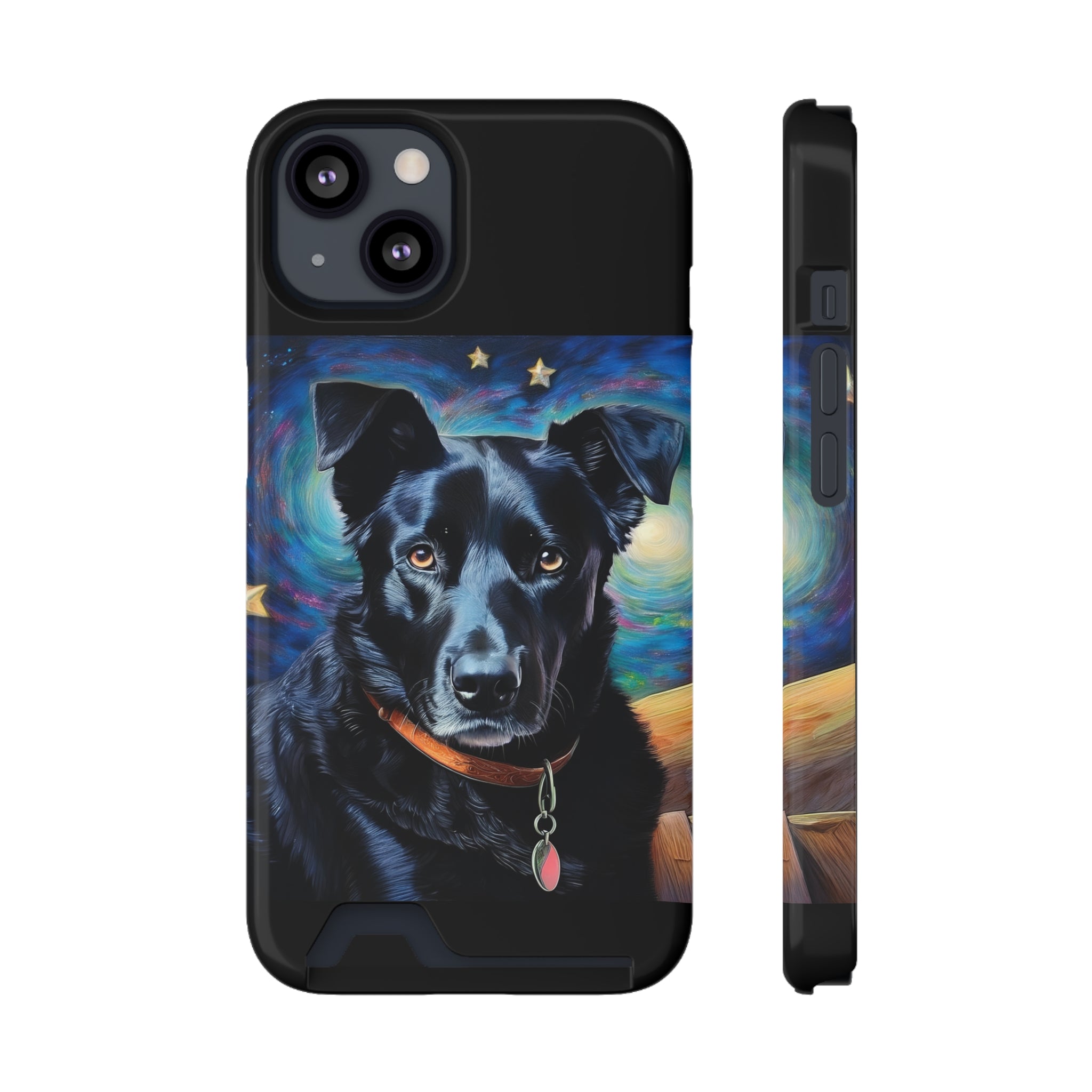 Black Shepherd Lab Stary Night Phone Case with Card Holder