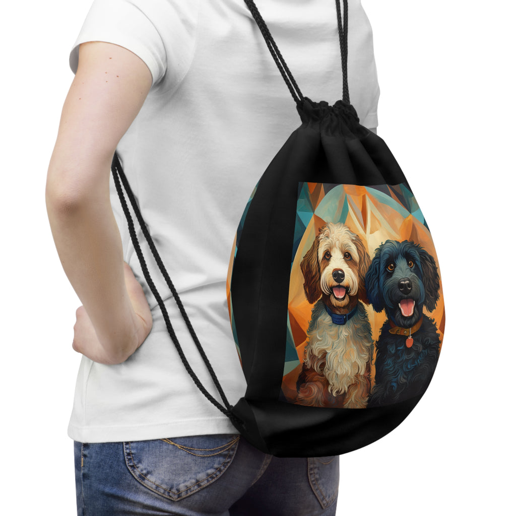 Doodles, Black & Tan Drawstring Bag