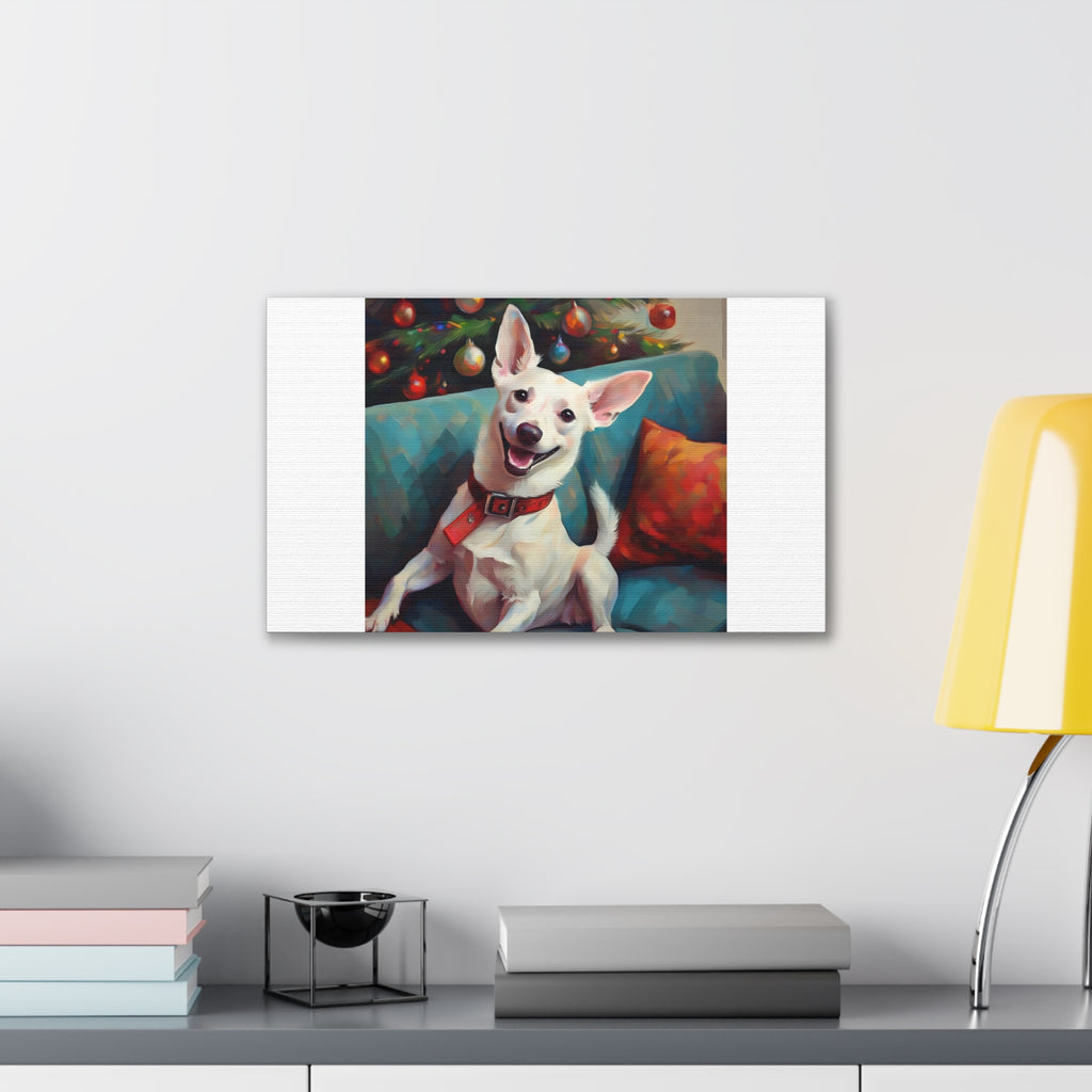 White Corgi Holiday II Canvas Painting