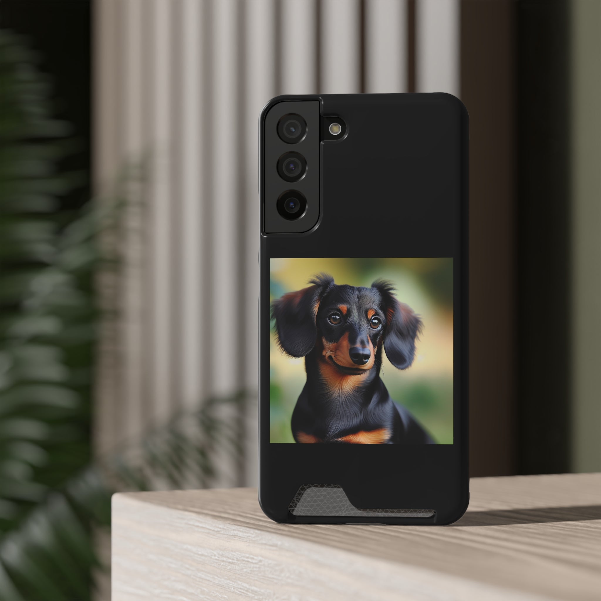 Dachshund Black and Brown Phone Case with Card Holder
