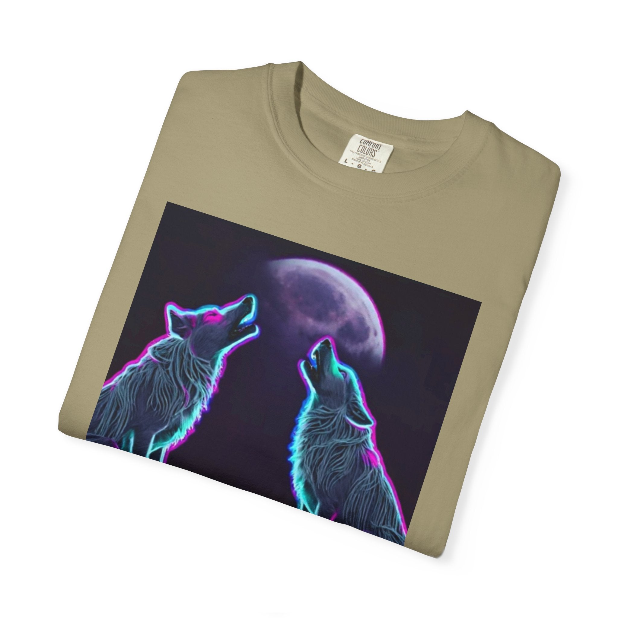 Neon Wolves Howling Unisex Garment-Dyed T-shirt