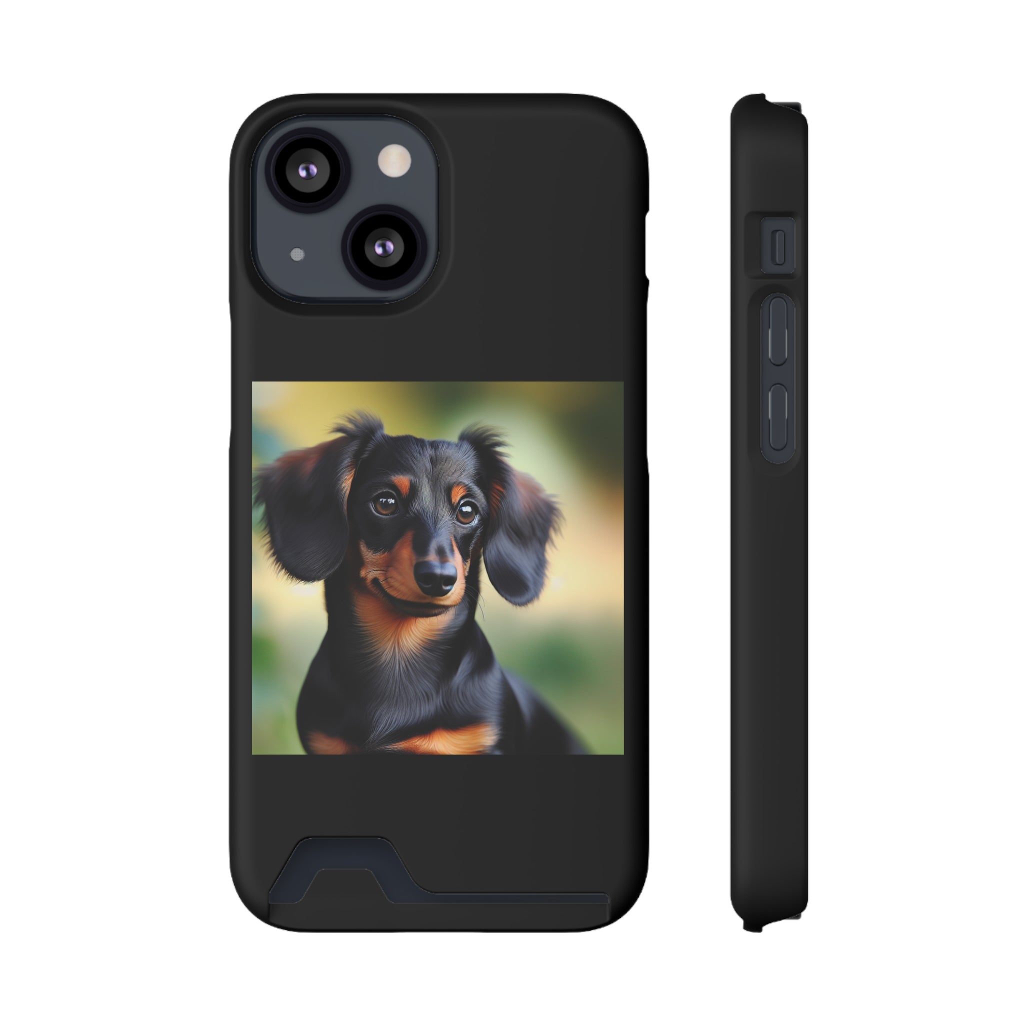 Dachshund Black and Brown Phone Case with Card Holder
