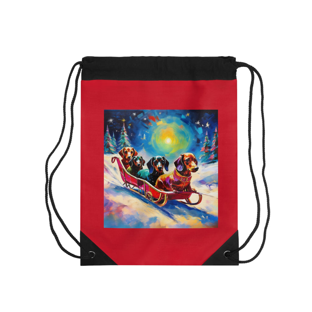 Dachshund Night Sleighride Drawstring Bag