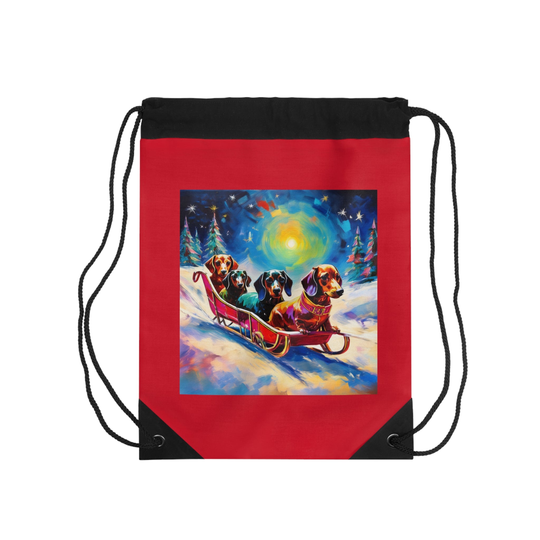 Dachshund Night Sleighride Drawstring Bag
