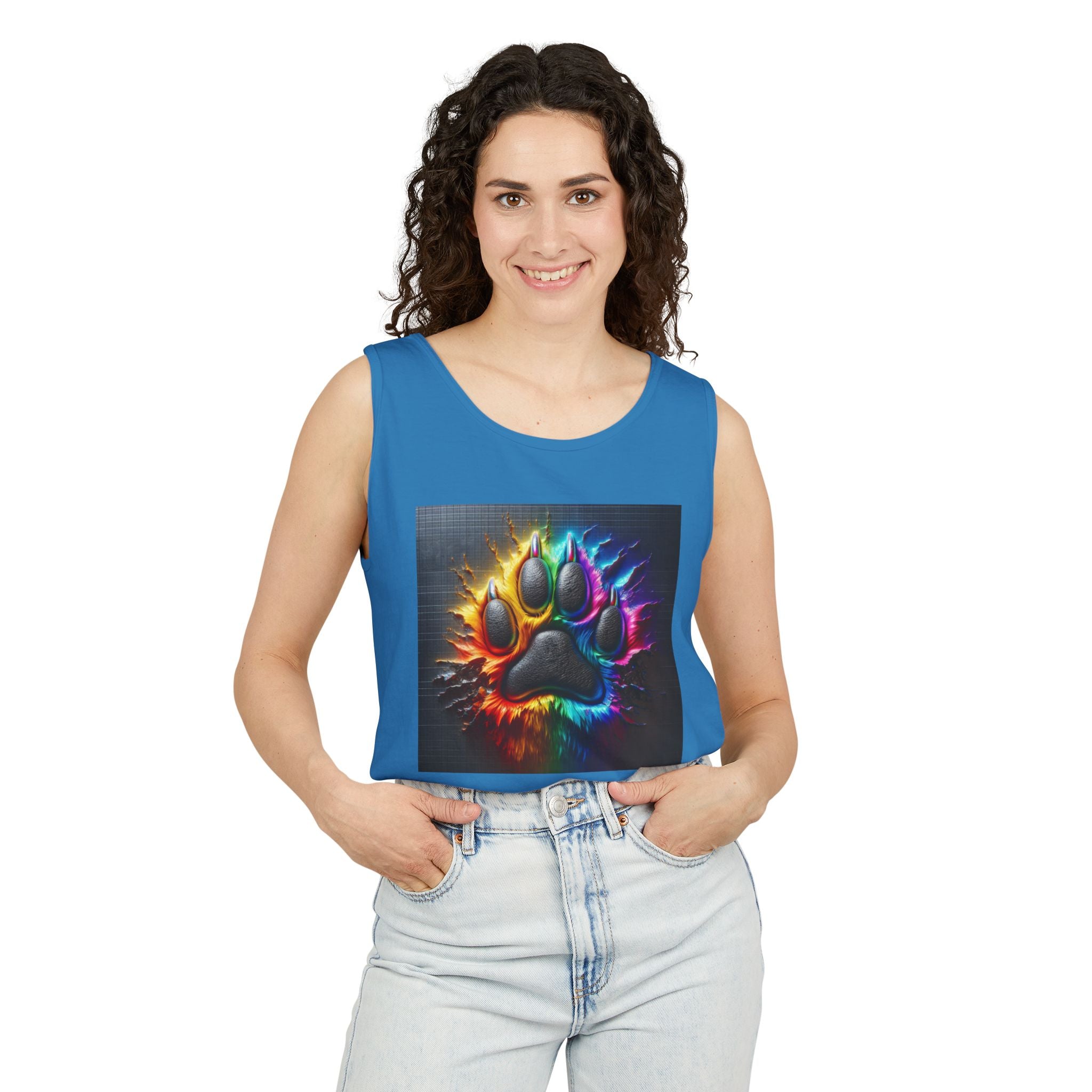 Electric Rainbow Dog Paw Unisex Tank Top