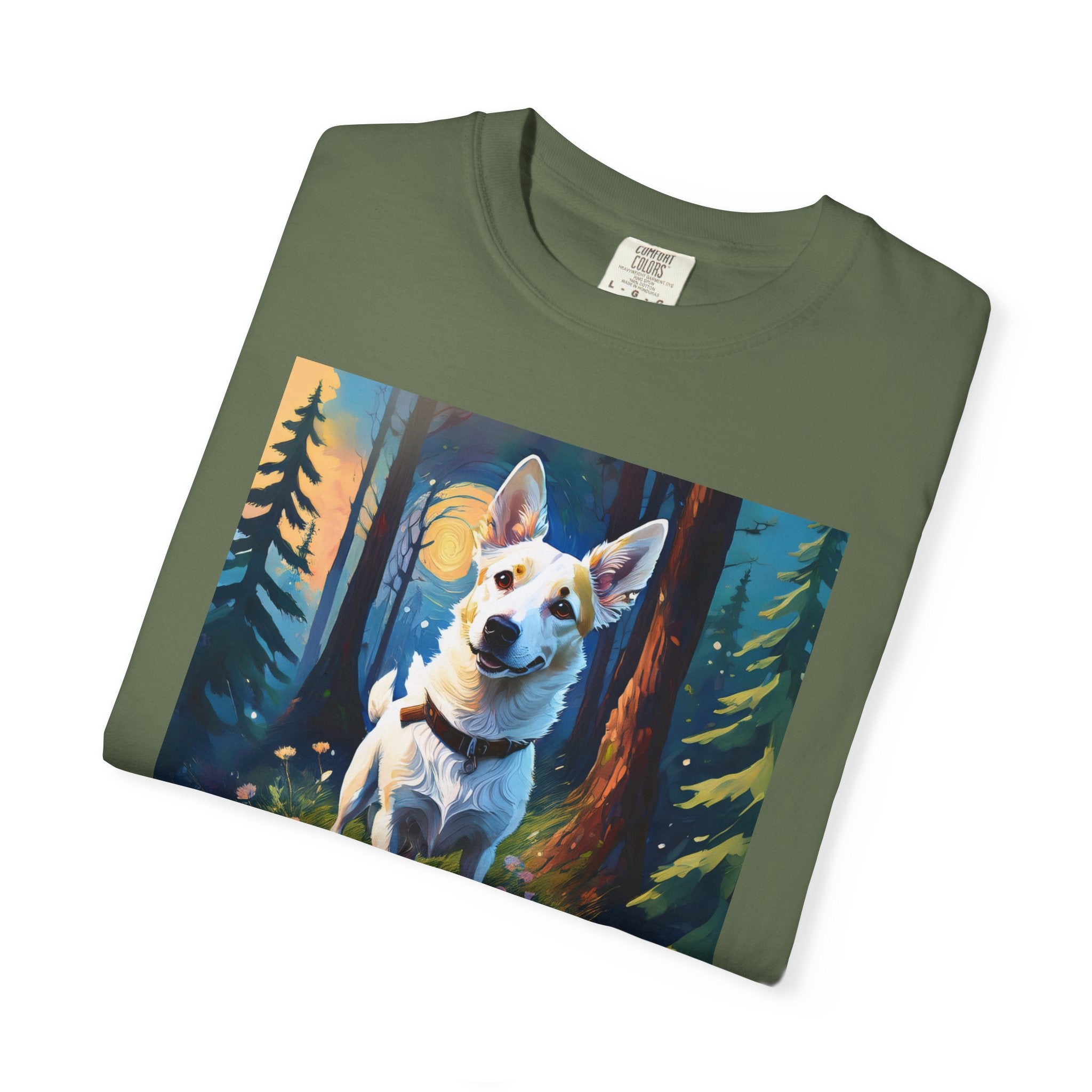 White/Tan Dog Forest Walk Unisex Garment-Dyed T-shirt
