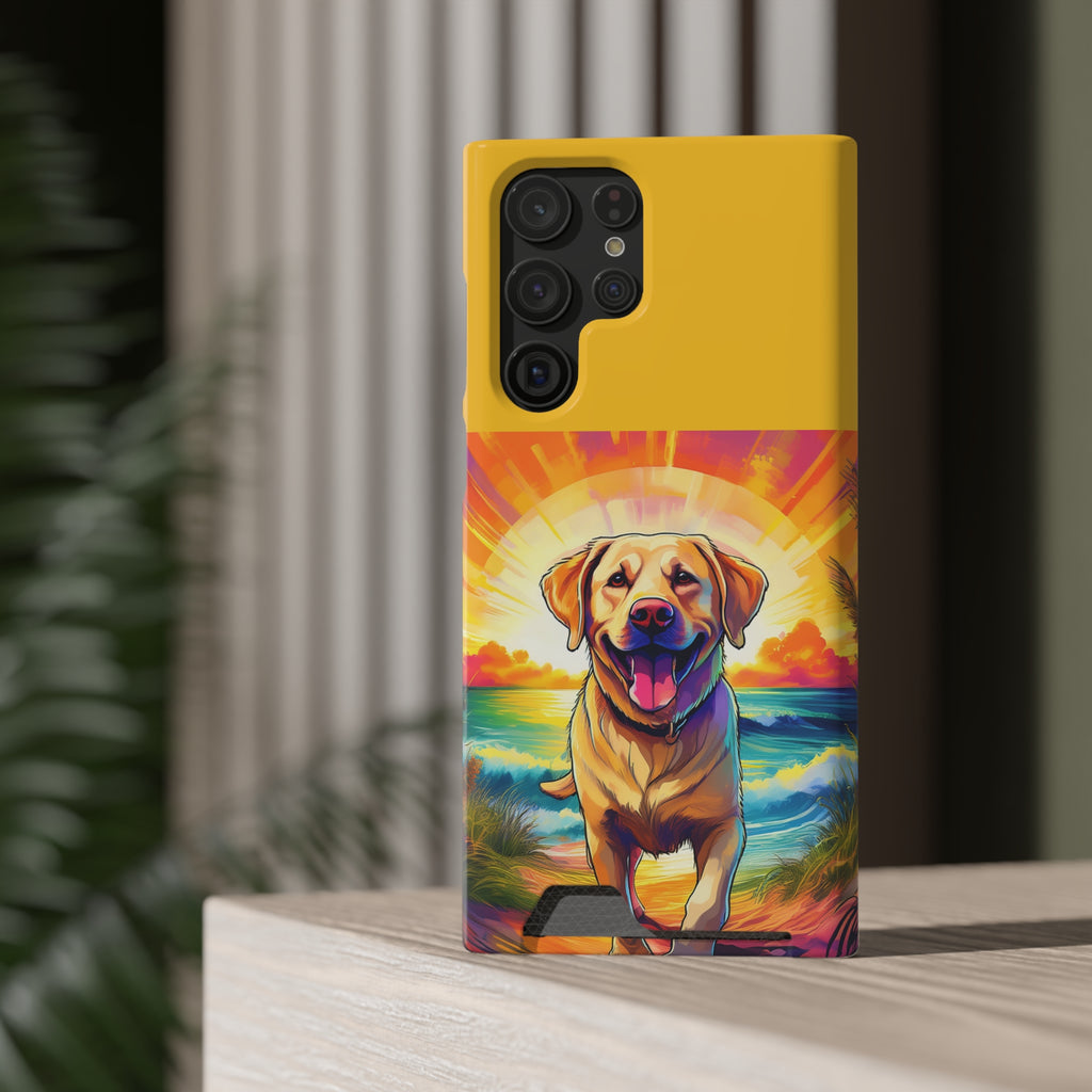 Yellow Lab Sunset Beach Phone Case with Card Holder