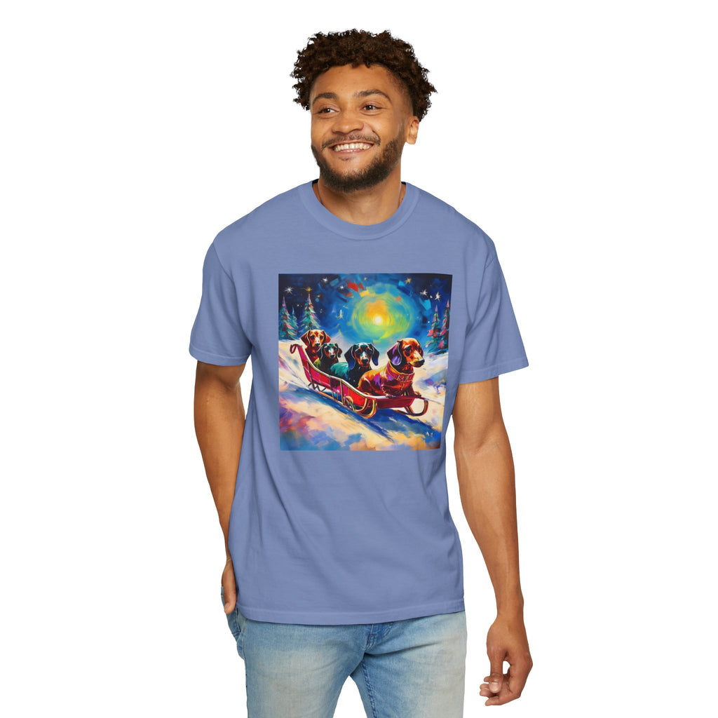 Dachshund Night Sleighride Unisex Garment-Dyed T-shirt