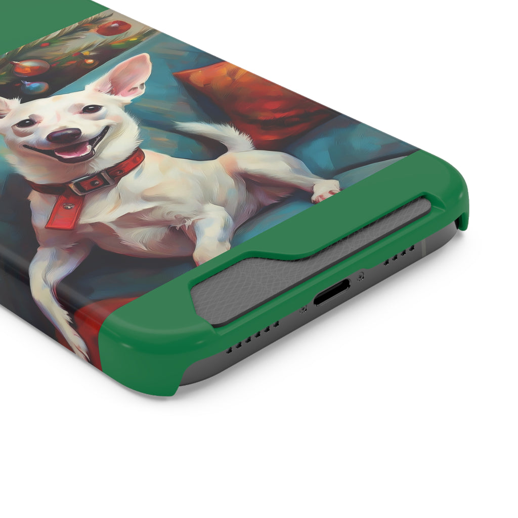 White Corgi Holiday II Phone Case with Card Holder