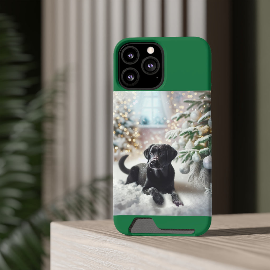 Black Lab Holiday Phone Case with Card Holder