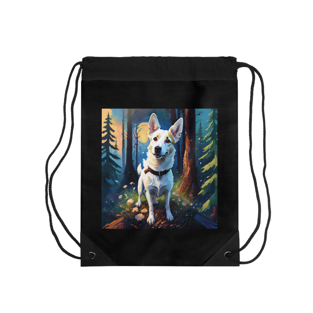 White/Tan Dog Forest Walk Drawstring Bag
