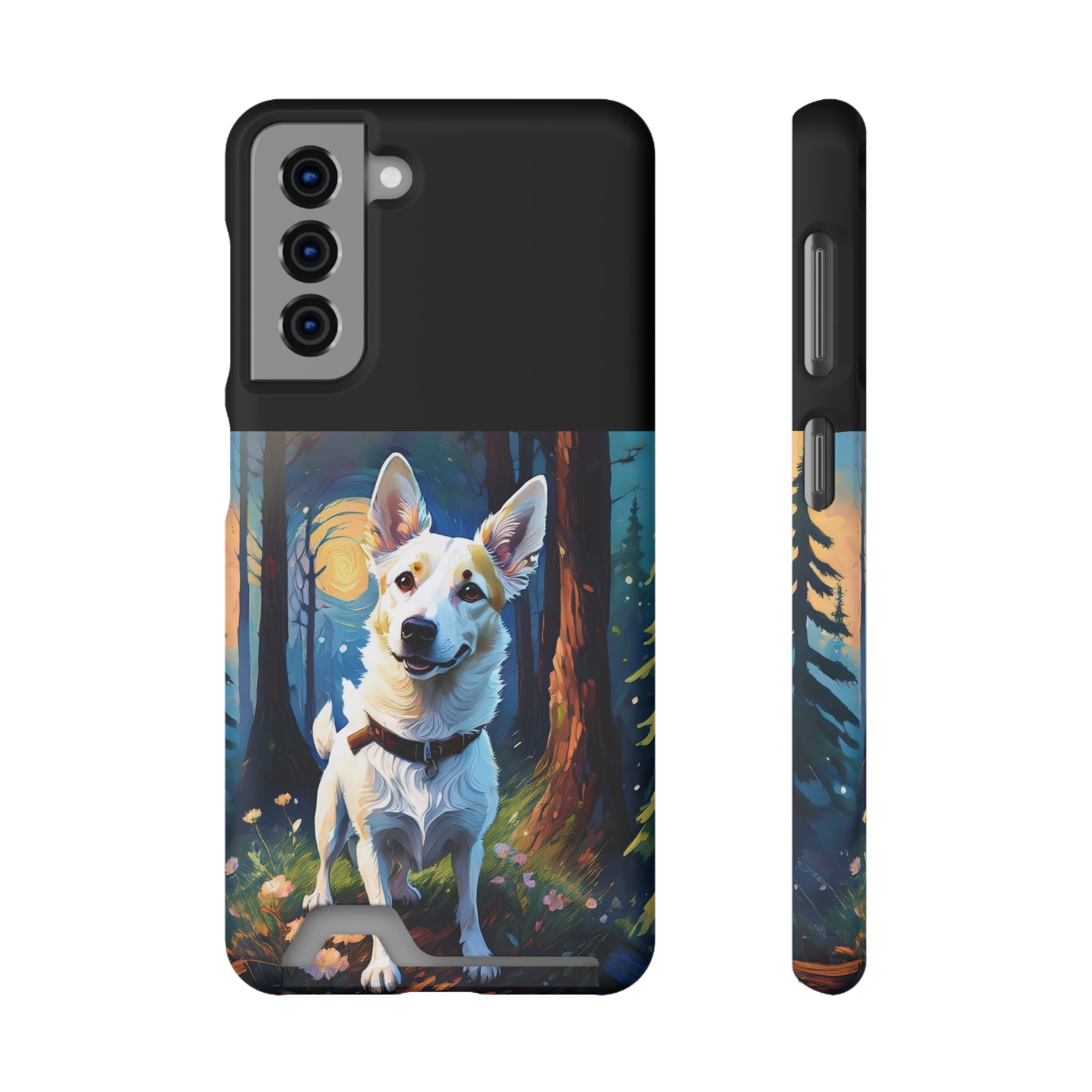 White/Tan Dog Forest Walk Phone Case with Card Holder