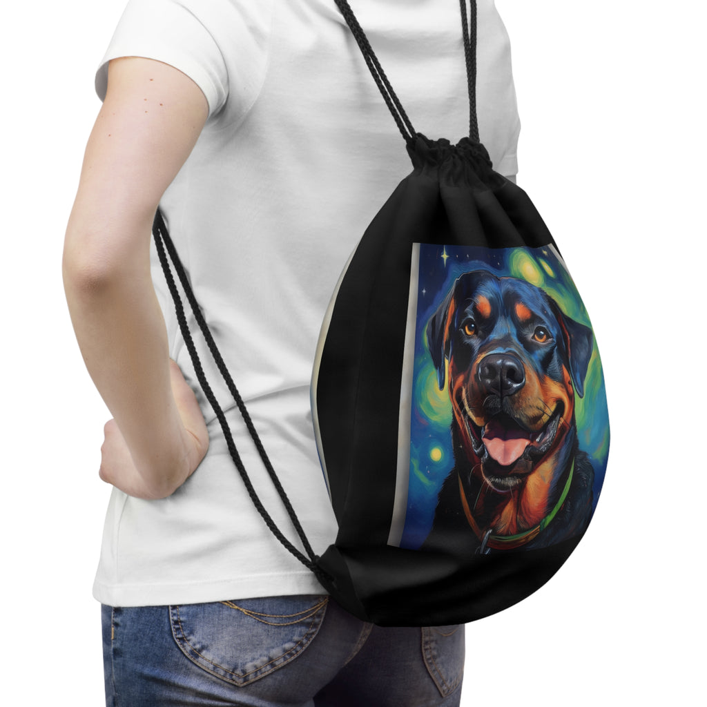 Rottweiler Stary Night Drawstring Bag