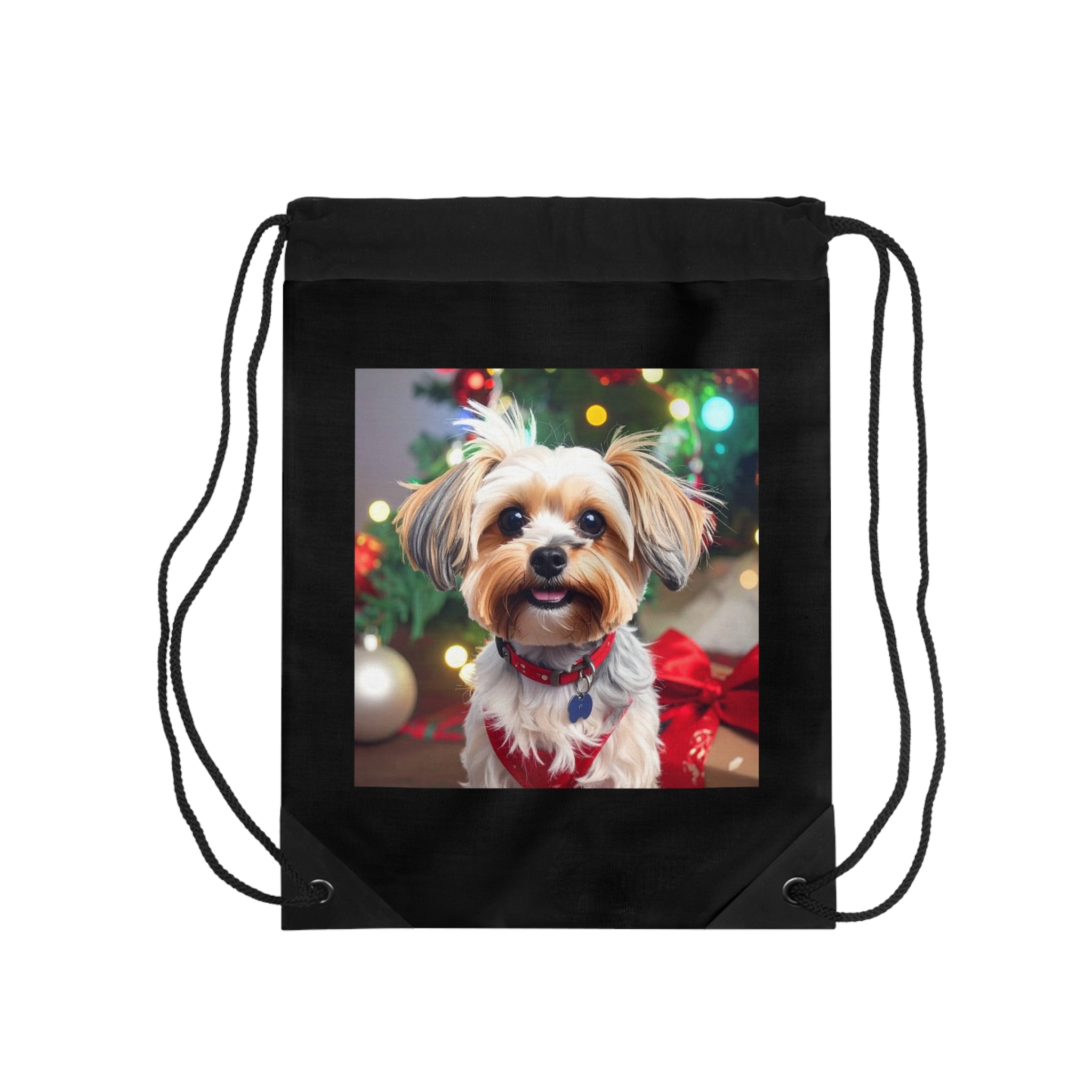 Yorkie Holiday Drawstring Bag