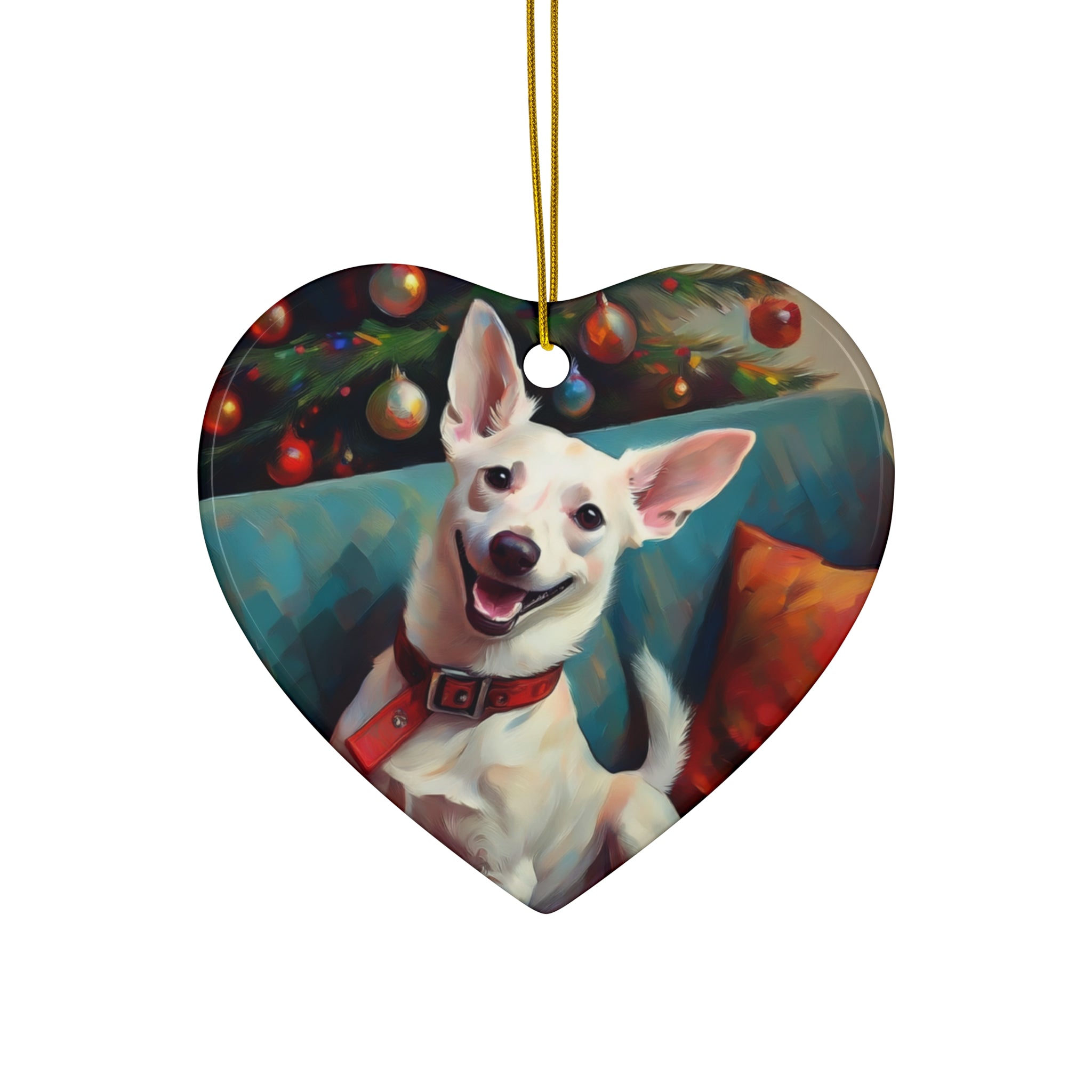 White Corgi Holiday II Ceramic Ornament