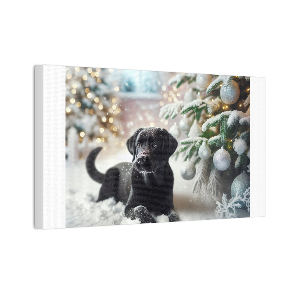 Black Lab Puppy Holiday Canvas Stretched, 0.75"