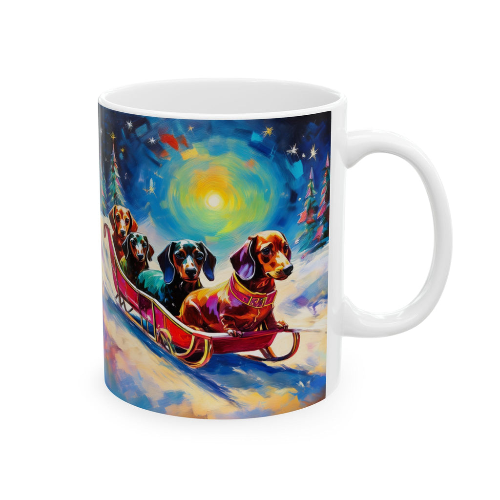 Dachshund Night Sleighride Ceramic Mug, (11oz, 15oz)