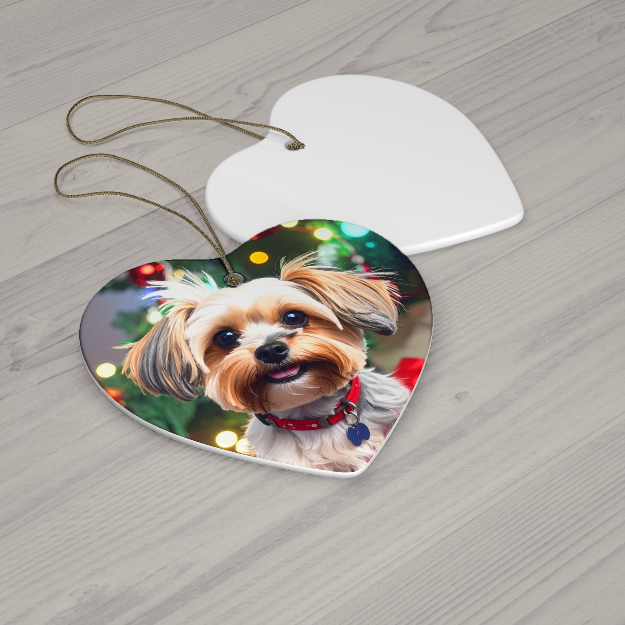 Yorkie Holiday Ceramic Ornament