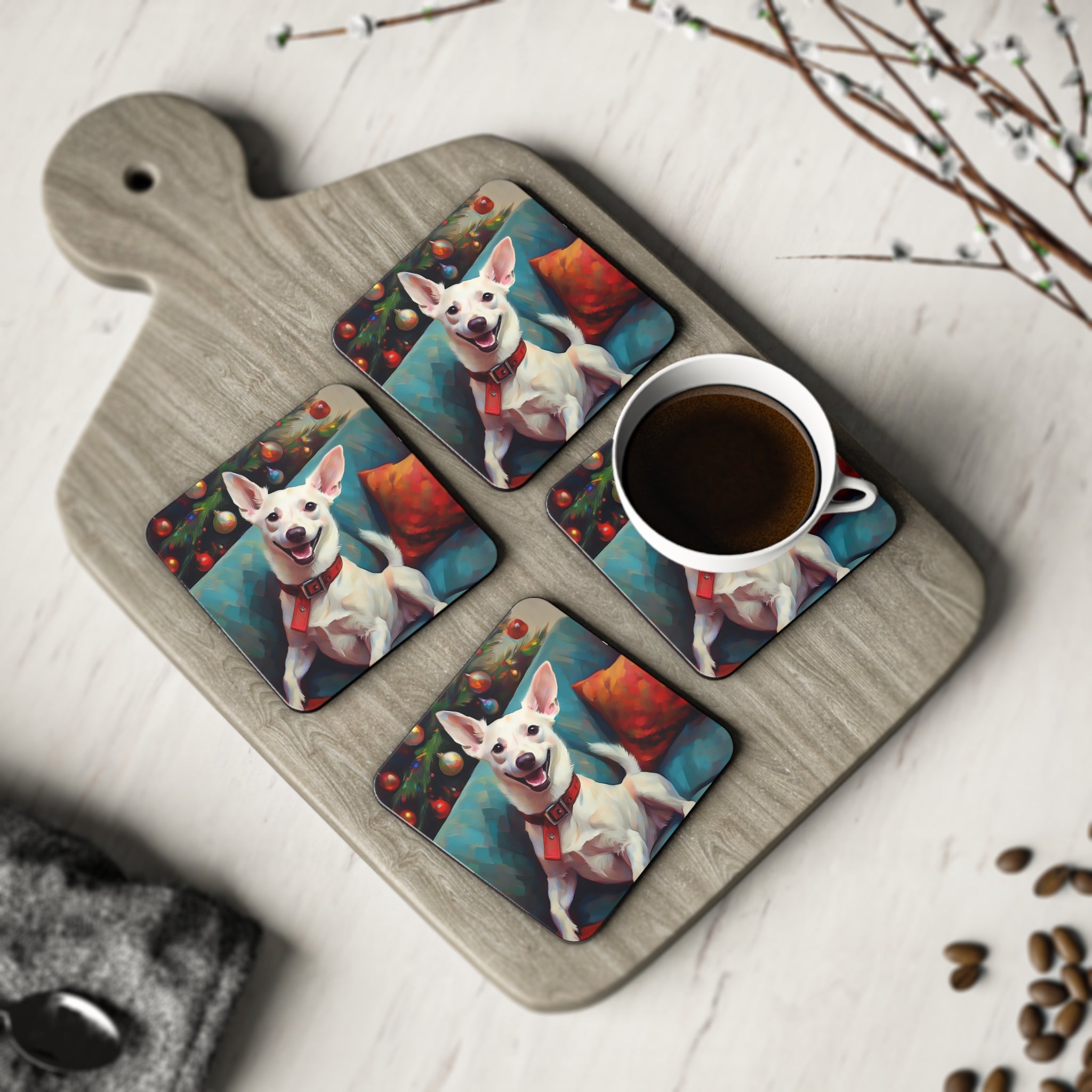 White Corgi Holiday II Coasters