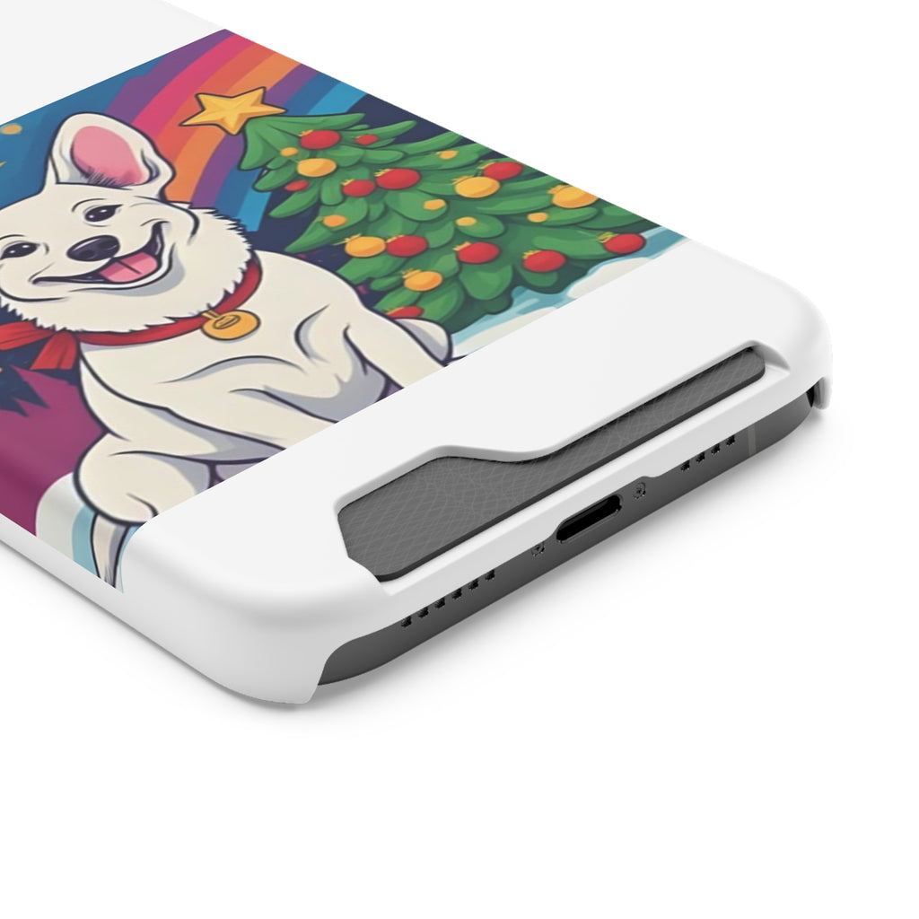White Corgi Holiday Phone Case with Card Holder