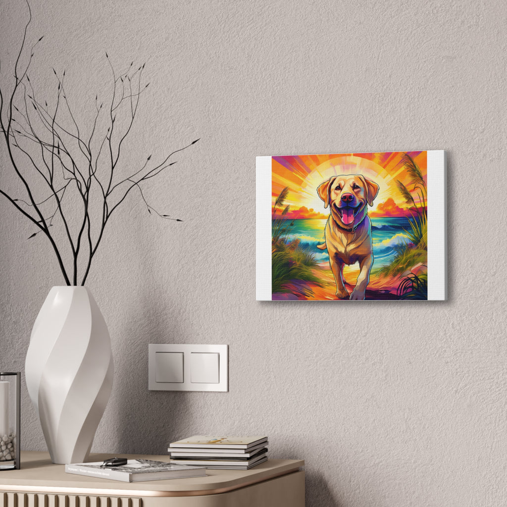 Yellow Lab Sunset Beach Canvas Stretched, 0.75"