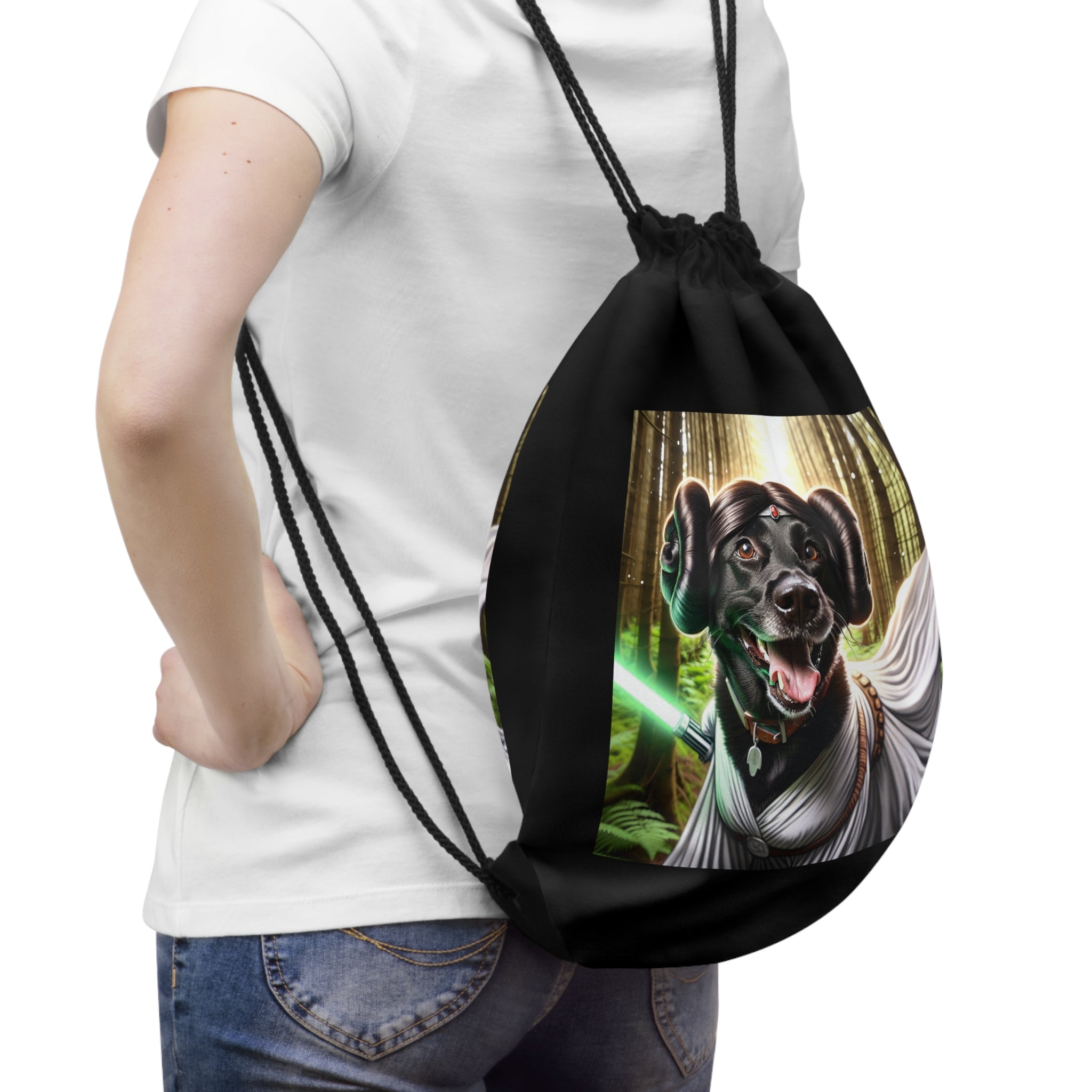 Black Lab Galaxy Princess Drawstring Bag