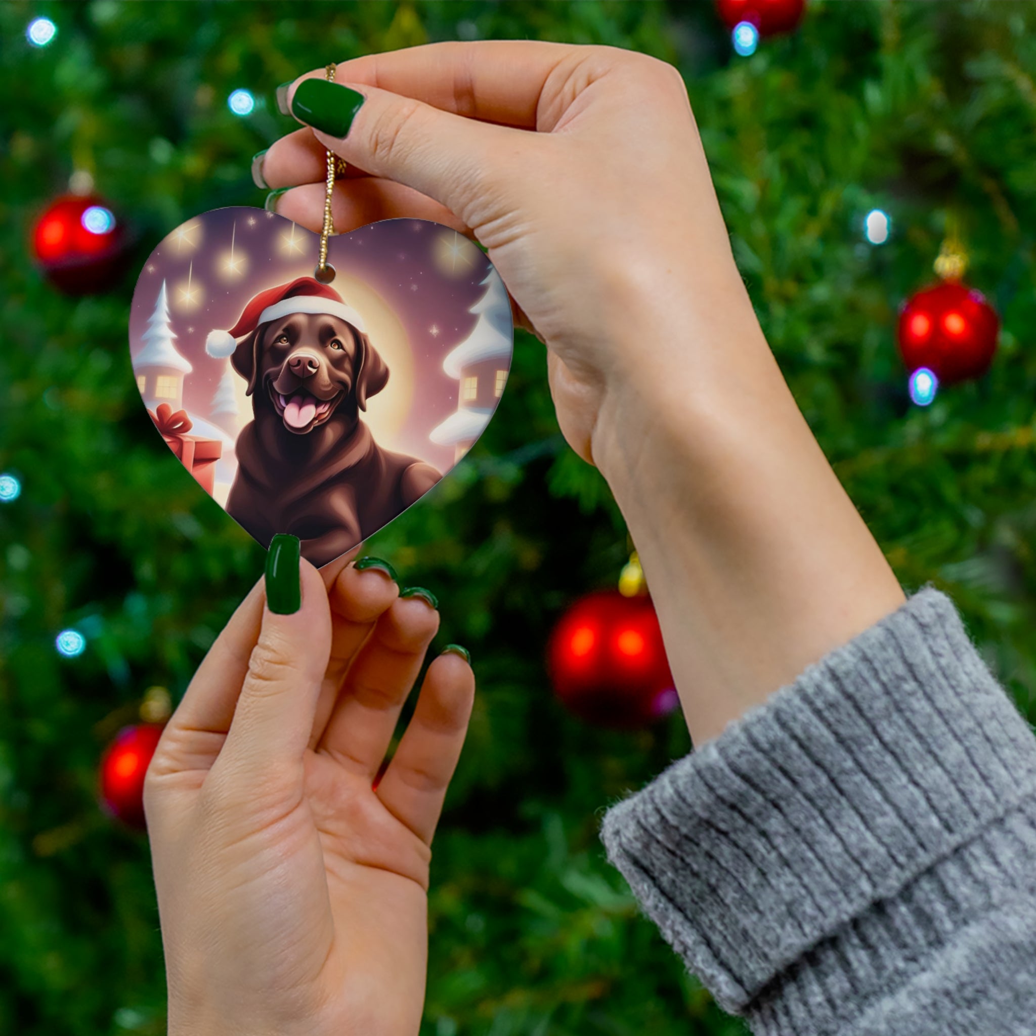 Chocolate Lab Holiday Ceramic Ornament