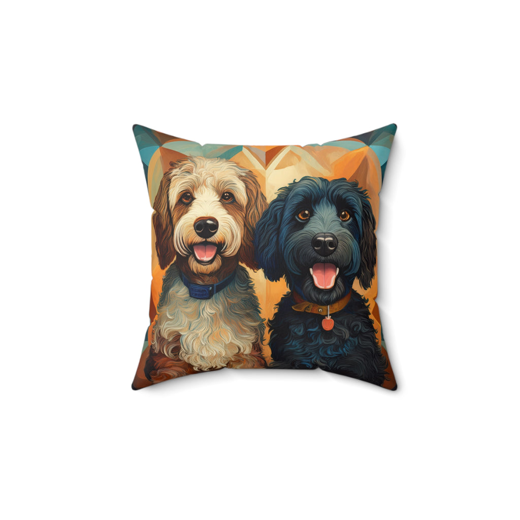 Doodles, Black & Tan Polyester Square Pillow
