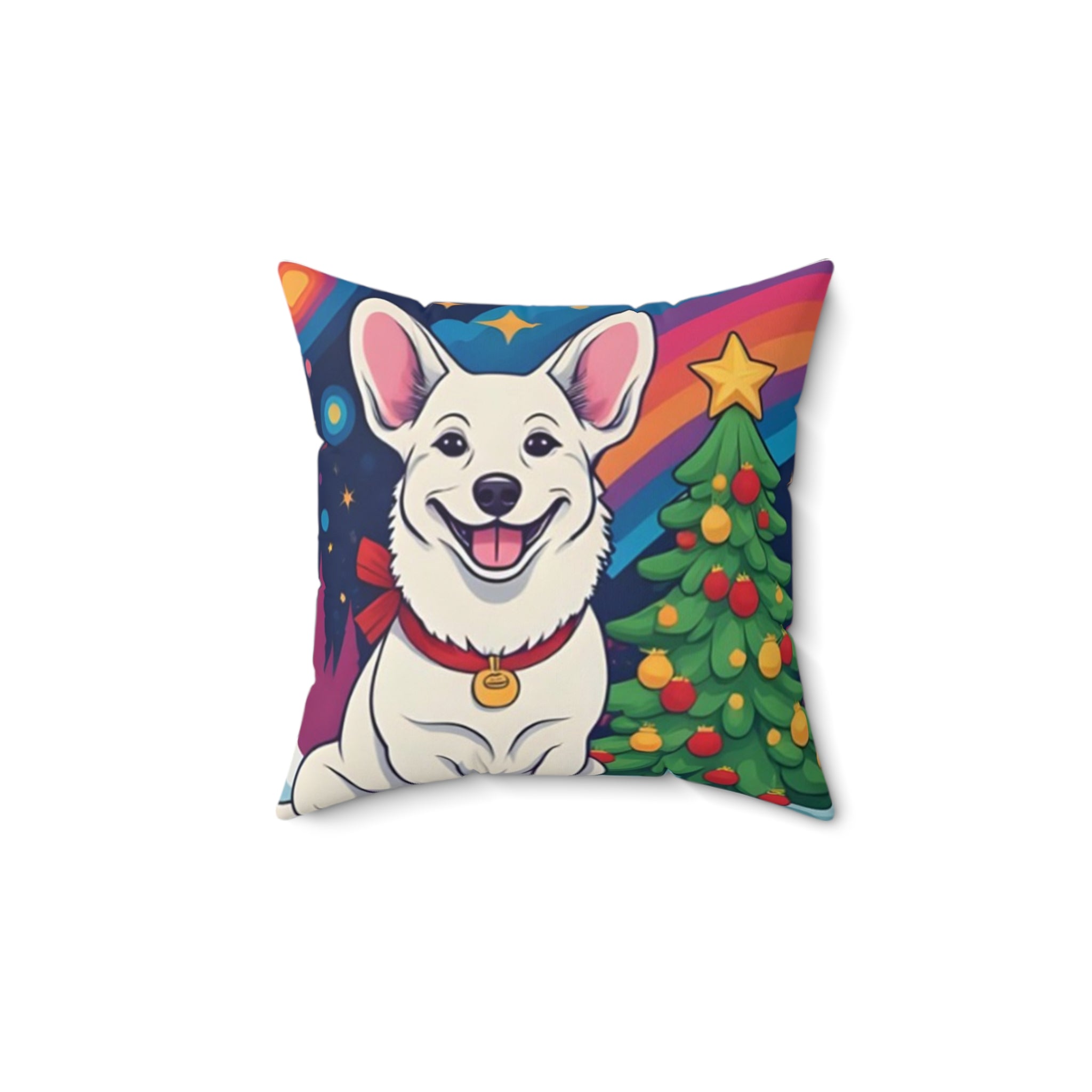 White Corgi Holiday Square Pillow