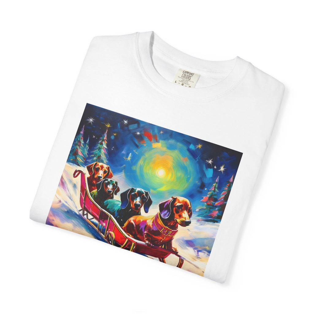 Dachshund Night Sleighride Unisex Garment-Dyed T-shirt