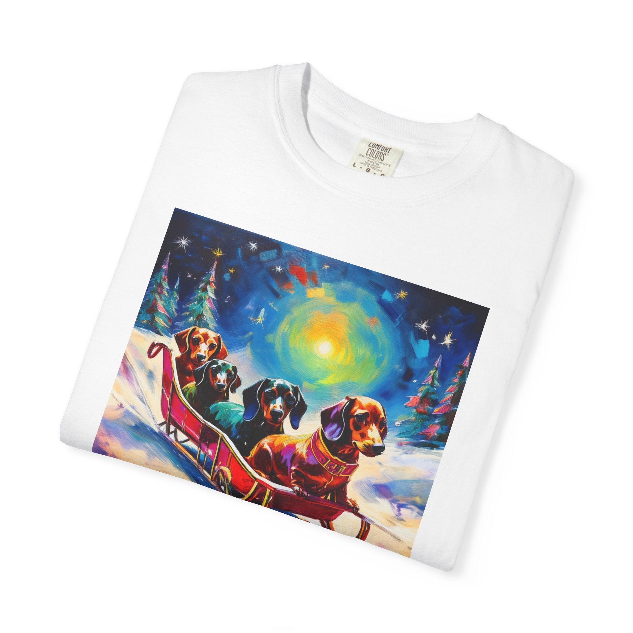 Dachshund Night Sleighride Unisex Garment-Dyed T-shirt